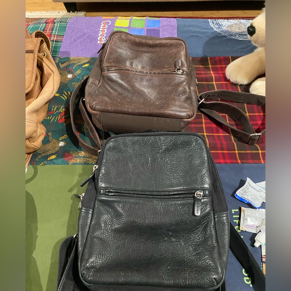 Set 2 Vintage Fossil Black Leather Crossbody Backpack